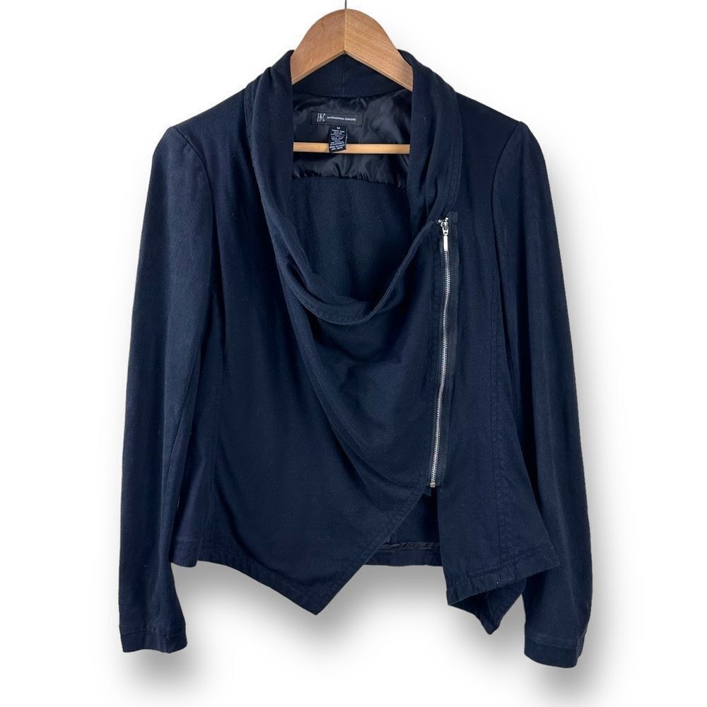 INC International Concepts Women's M Asymmetrical Draped Moto Jacket Black Moto
